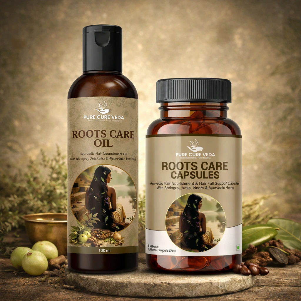Roots Care Kit Ayurvedic Hair Oil and Capsules by Pure Cure Veda